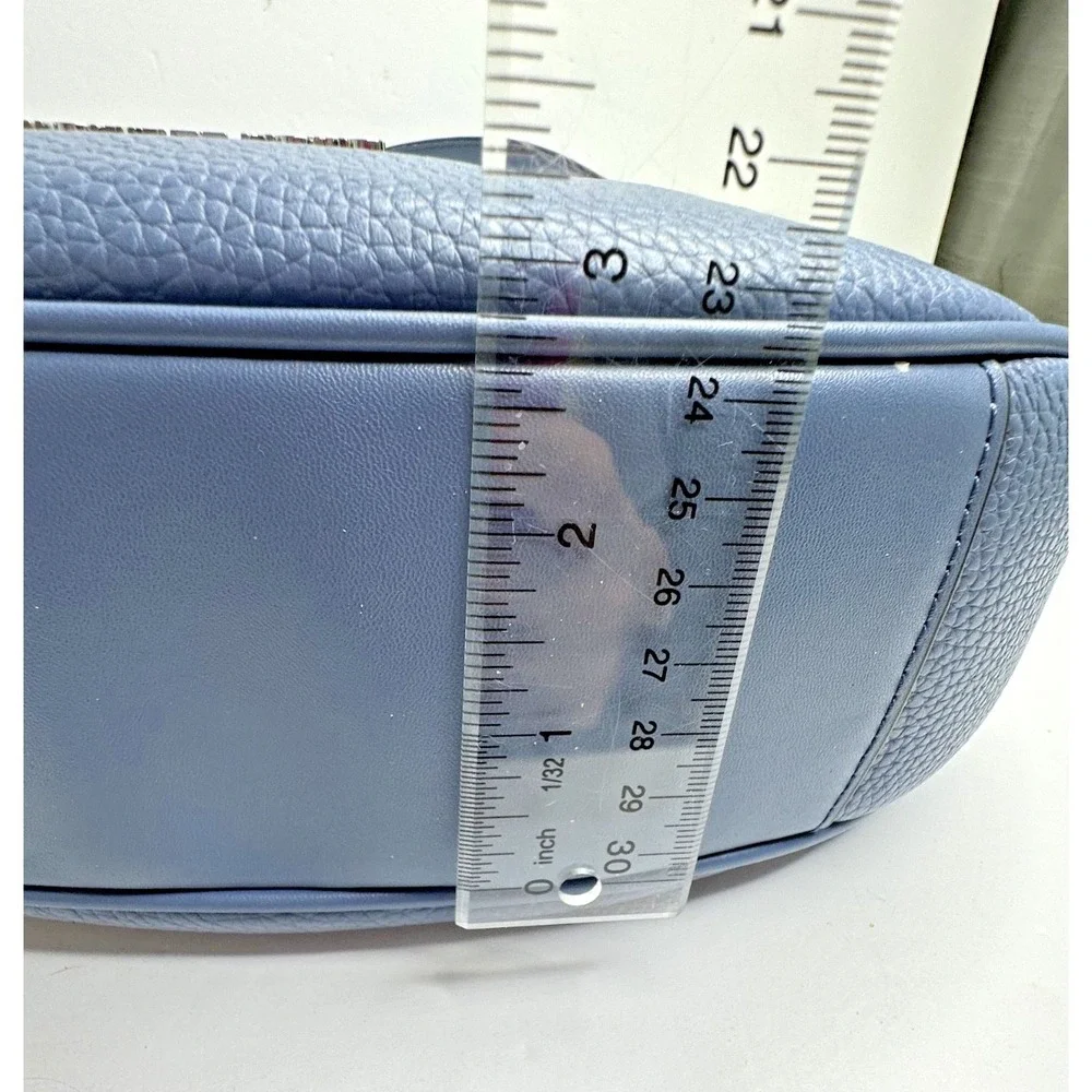 Michael Kors Dover Blue Leather Hobo Purse Shoulder Bag Half Moon
